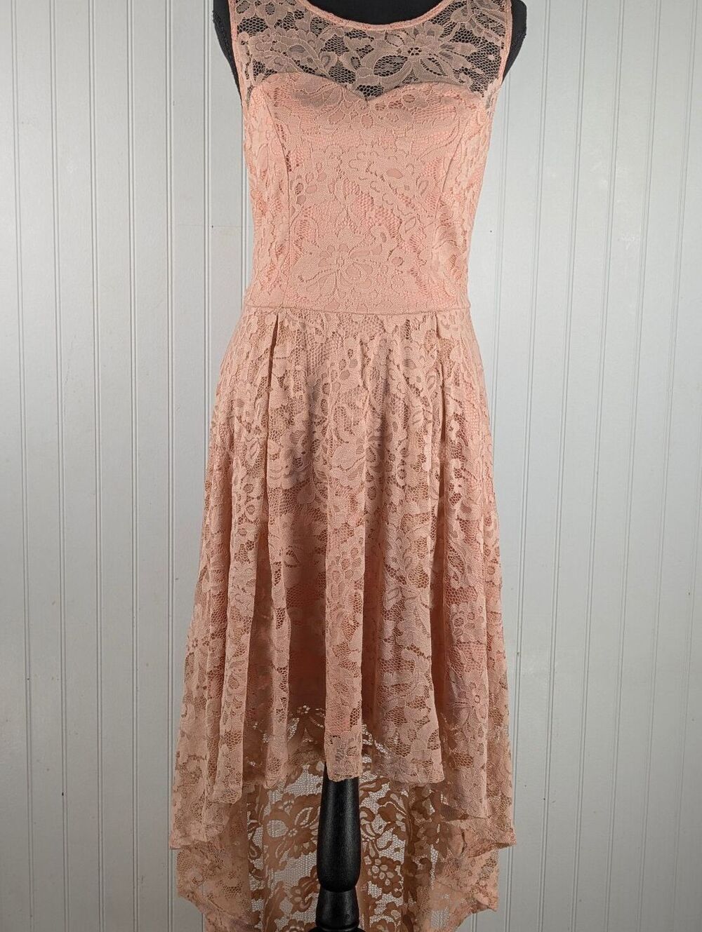 Whimsigoth Women's Apricot Pink Lace High-Low Dress Size M